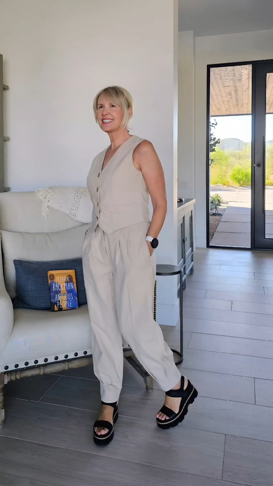 This is a lovely two piece set. It's 100% cotton, very comfortable, and it comes in several colors. The platform sandals are also very comfortable and are so easy to walk in! And if you're looking for a good read, this novel by Fredrik Backman is fabulous and will have you laughing out loud.

#LTKStyleTip #LTKOver40 #LTKShoeCrush