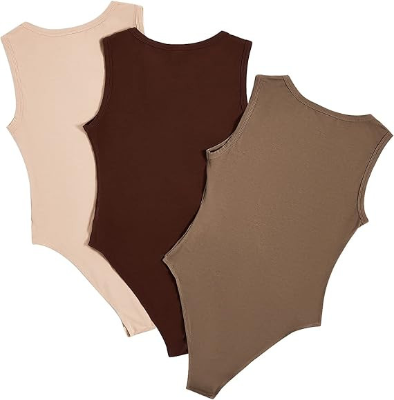 Milumia Women's 3 Pack Sleeveless Bodysuit Solid Round Neck Skinny Tank Tops Set | Amazon (CA)