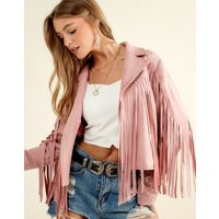 Women's Faux Suede Fringe Jacket, Trim Open Front Pink Western Jacket | Etsy (US)