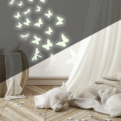 Butterflies and Dragonflies Glow in the Dark Wall Decal White - RoomMates | Target