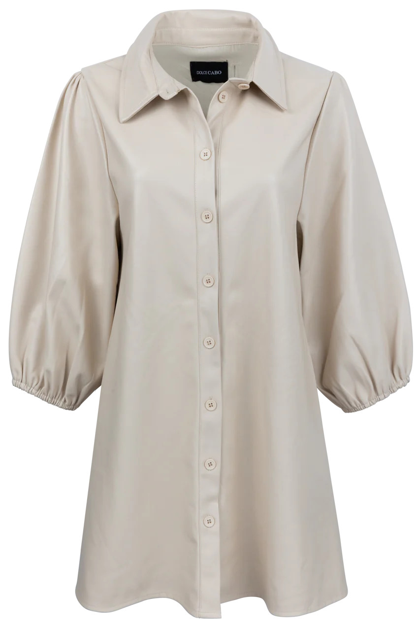 Dolce Cabo Neutral Vegan Leather Western Shirt Dress | Pinto Ranch | Pinto Ranch