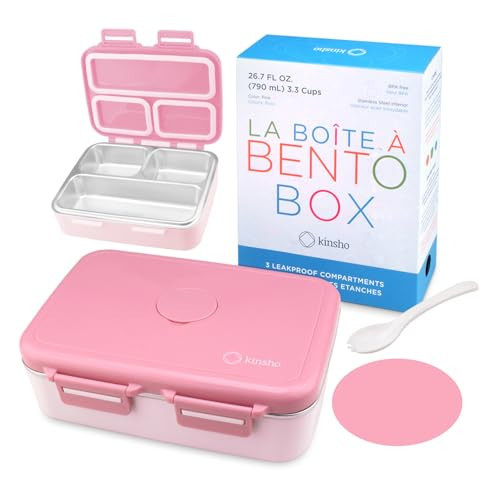 Stainless Steel Bento Box Lunch Container for Kids Adults with Removable Tray, Leakproof Silicone Seals, BPA Free 26 oz/790 mL (Pink) | Amazon (US)