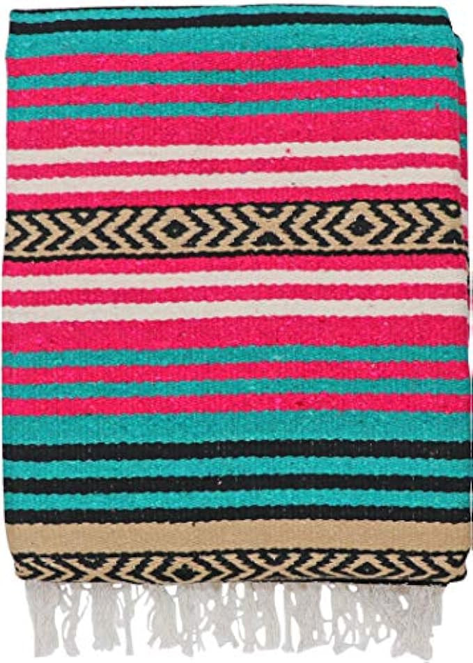 El Paso Designs Peyote Hippie Blanket Classic Mexican Style Falsa Stripe Pattern in Vivid Peyote Col | Amazon (US)
