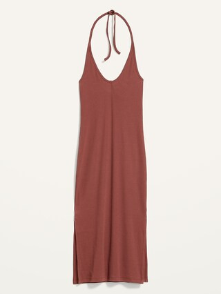 Fitted Sleeveless Halter Rib-Knit Midi Dress for Women | Old Navy (US)