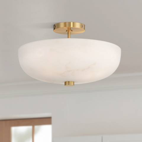 Brock 16" Wide Warm Gold Faux Alabaster Ceiling Light - #8701F | Lamps Plus | Lamps Plus