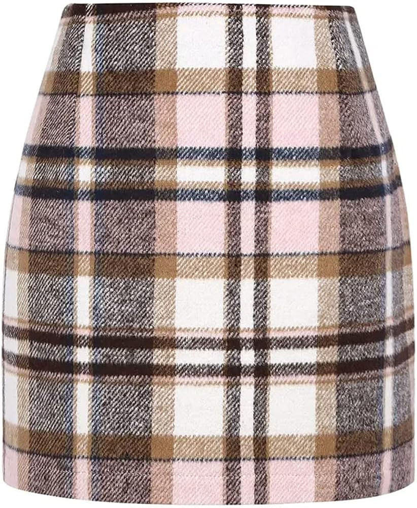 Kinghua Womens Wool Plaid Mini Skirt Fall Winter High Waisted Bodycon Pencil Skirt | Amazon (CA)