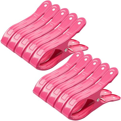 10 Pack Metal Beach Towel Clips, Large Pool Cover Beach Chair Clips for Towel Cruise, Windproof Heavy Duty Clamps Holders Clothespins for Lounge Chairs Pool Covers Clips (Pink) | Amazon (US)