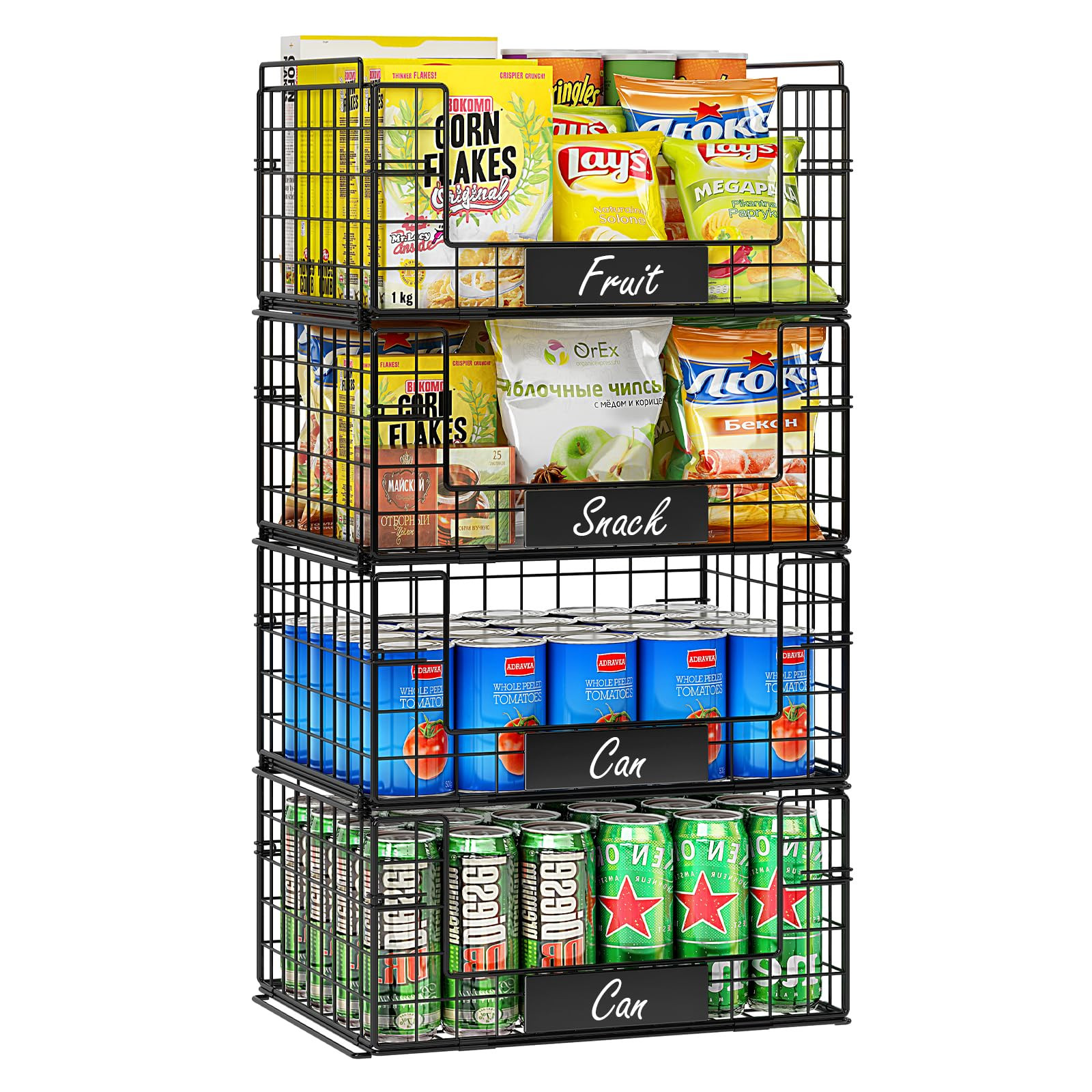 JKsmart 4 Pack XXL Stackable Wire Baskets with Handles for Pantry Storage and Organization,Fruit ... | Amazon (US)