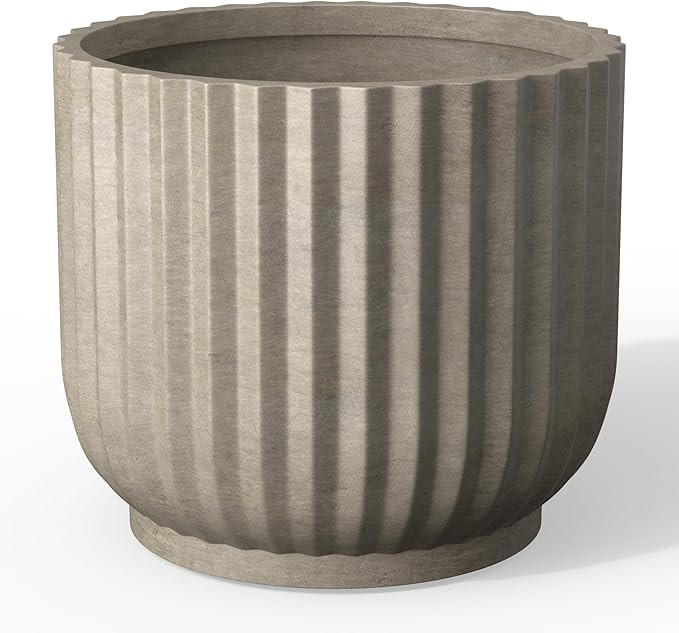 Kante Round Fulted Planter, 11 Inch Dia Large Concrete Plant Pots with Drainage Hole and Rubber P... | Amazon (US)