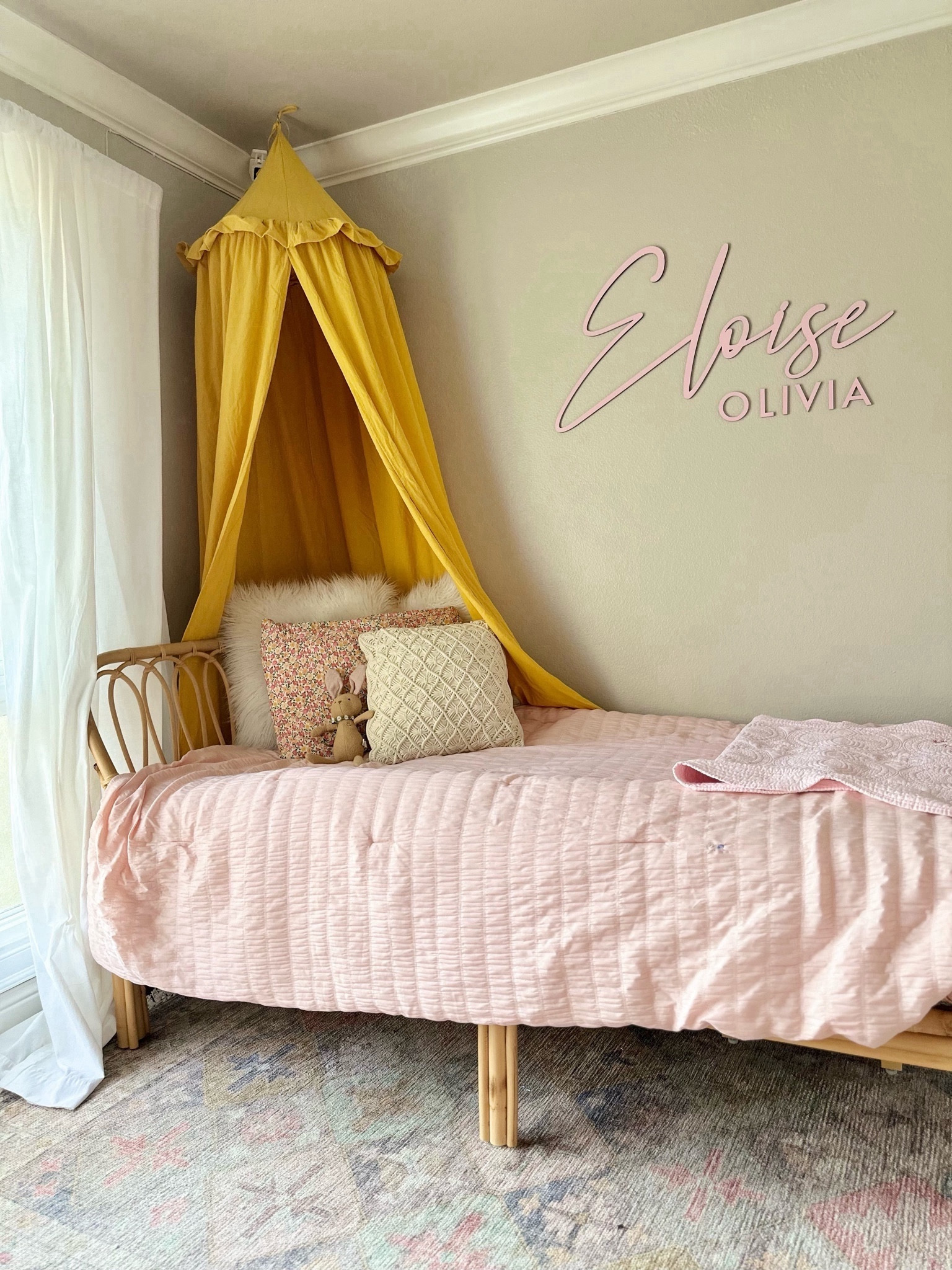 My daughter’s bedroom is girly and elegant but a little eclectic too💛

Toddler girl bedroom, big girl bedroom, girly room, pink and yellow decor, boho, bed canopy, girls room, kids bedroom, rattan bed, wicker daybed, bamboo toddler bed

#LTKkids #LTKhome #LTKbaby