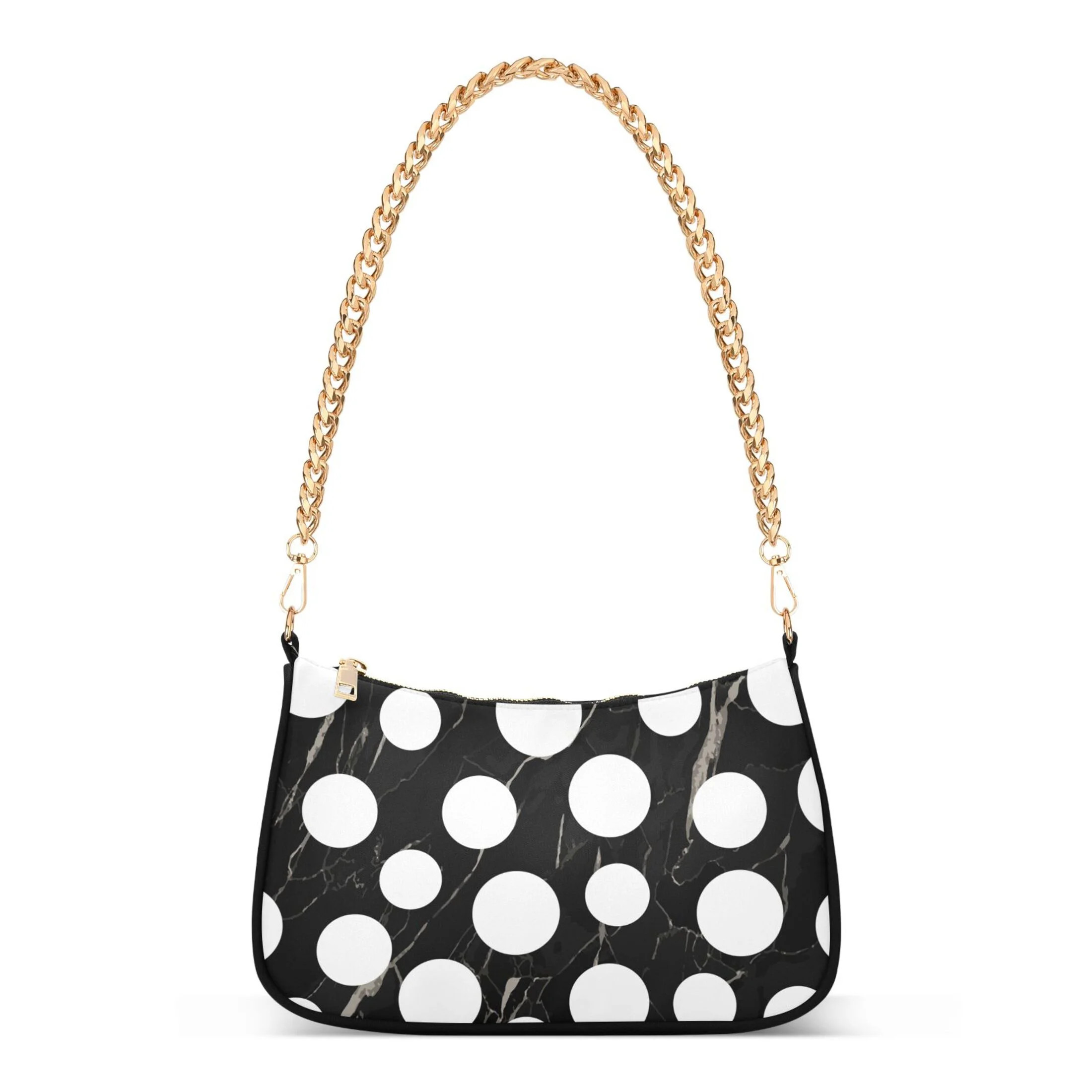 Black Marble and White Polka Dots Womens Chain Shoulder Bag Tote Handbag Clutch Hobo Purse with Z... | Walmart (US)