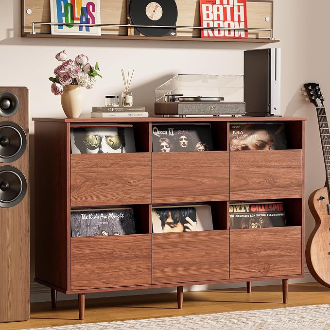 BROTTAR 47.2" Large Record Player Stand, 7“/10"/12" Vinyl Record Storage Cabinet, Mid Century T... | Amazon (US)