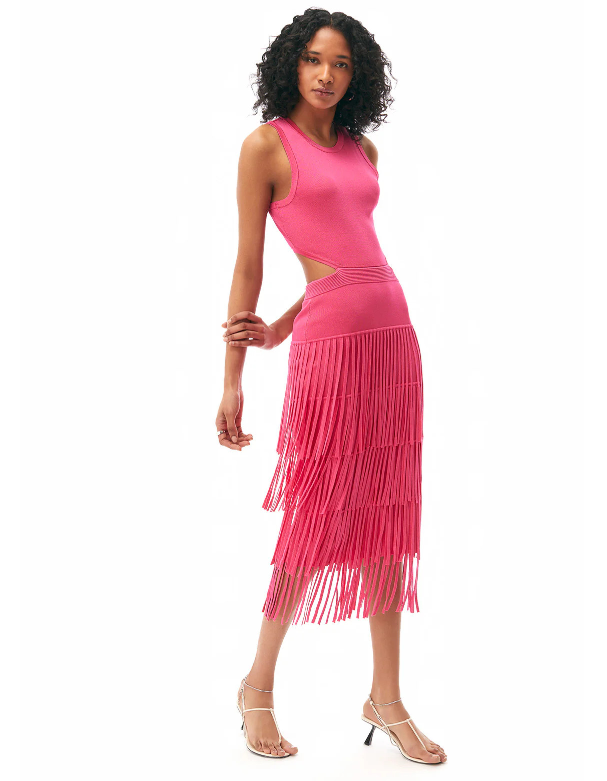 Jemma Fringe Racer Midi Dress Hot Pink | Toccin