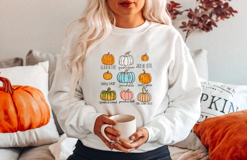 All Pumpkins Sweatshirt, Cute Fall Sweatshirts for Women, Pumpkin Variety Autumn Thanksgiving Hal... | Etsy (US)