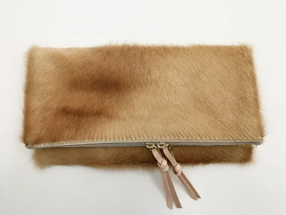 Beige/Blonde Hair on Hide Fold Down Clutch | Etsy (US)