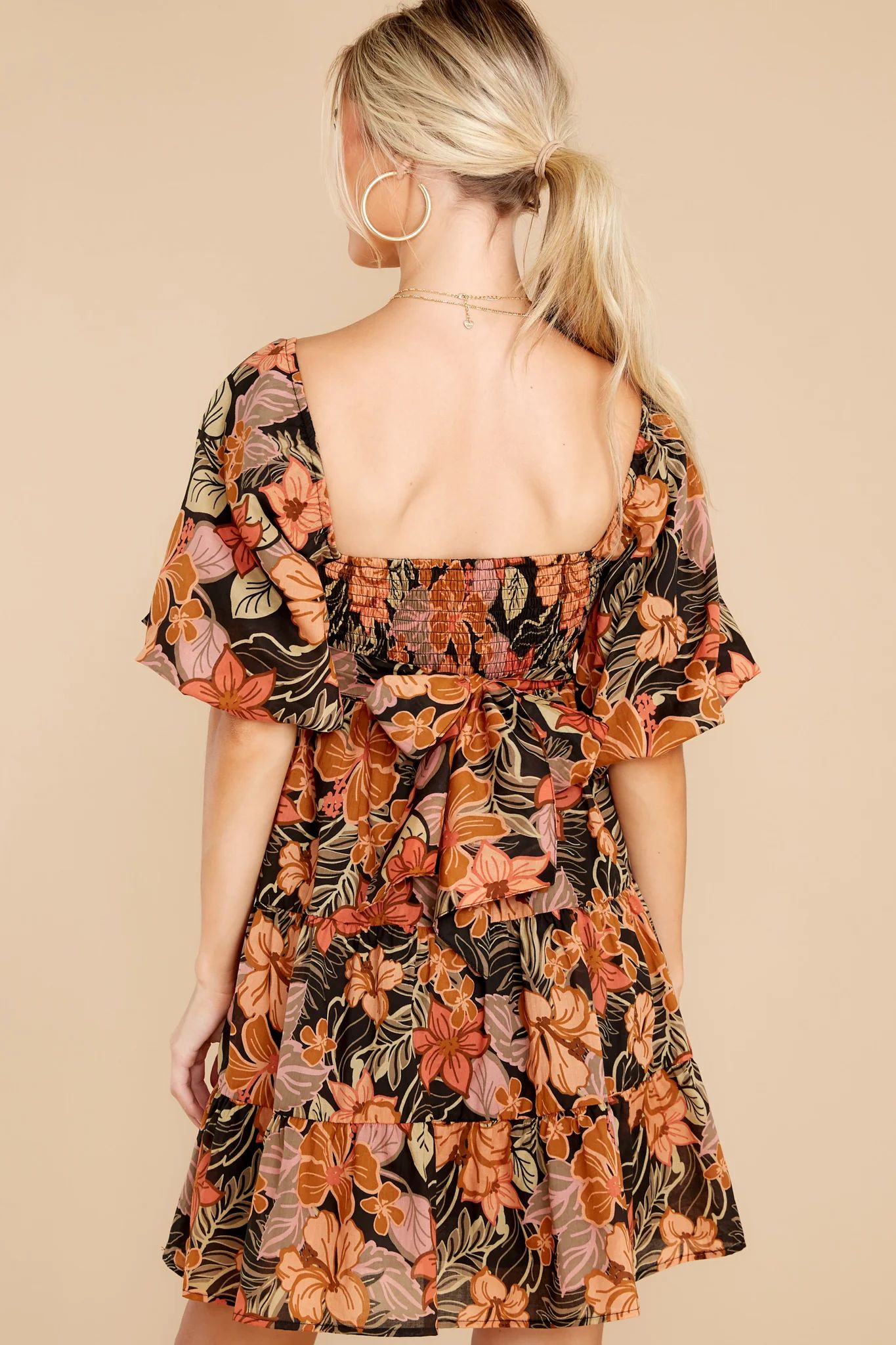 Cheerful Harmonies Black Floral Print Dress | Red Dress 