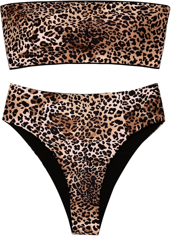 Holipick Women's Reversible Bandeau Bikini Set Strapless Two Piece Swimsuit High Waisted Cheeky B... | Amazon (US)