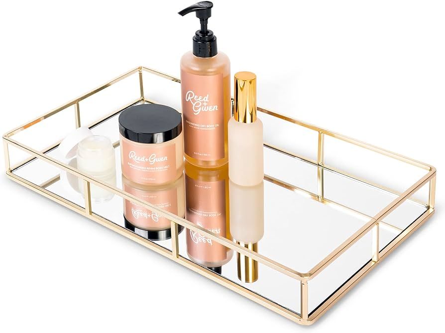 Houseables Mirror Tray, Gold Decorative Countertop, Mirrored Perfume Organizer, 16" x 9", Ornate ... | Amazon (US)