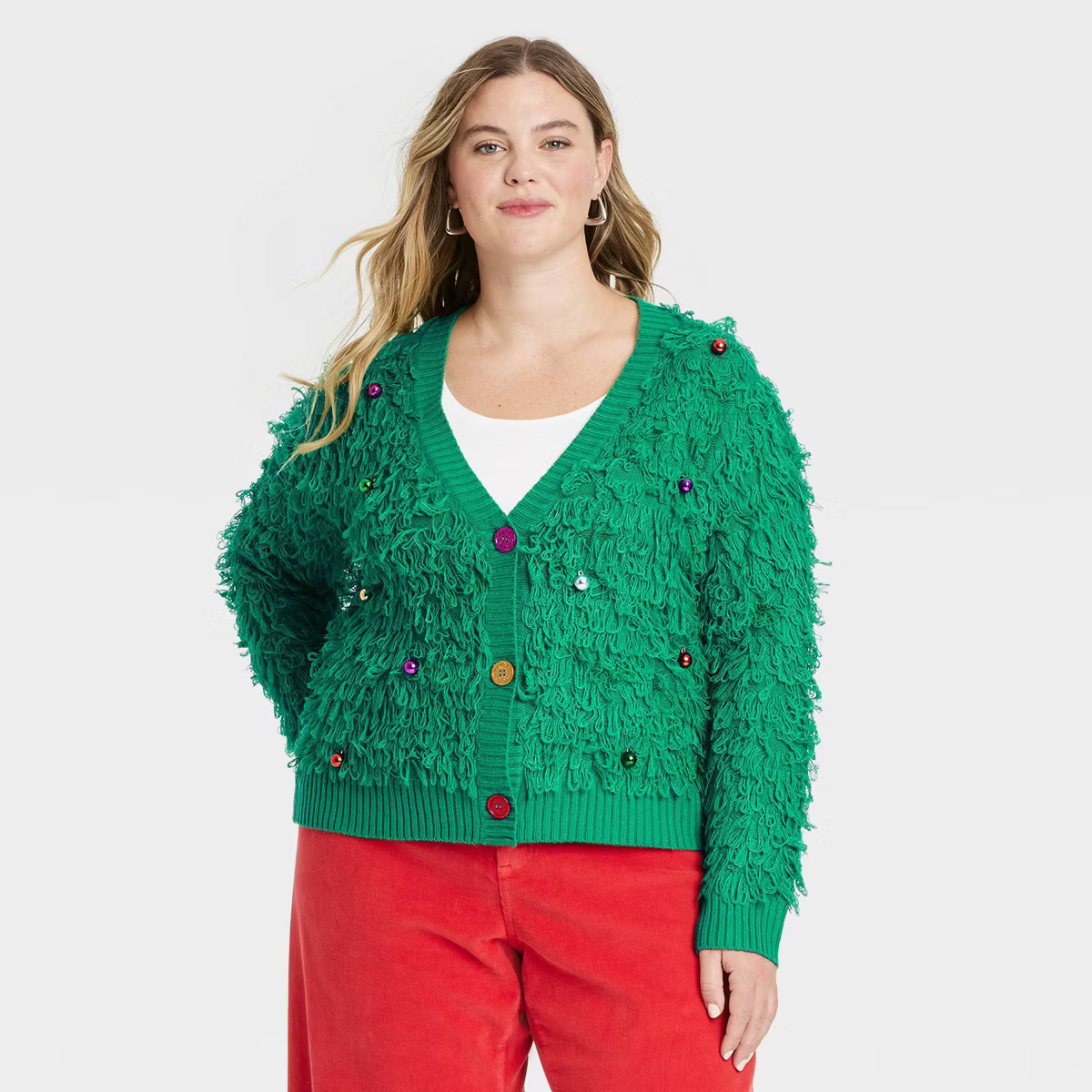 Women's Loop Christmas Festive Graphic Cardigan - Green | Target