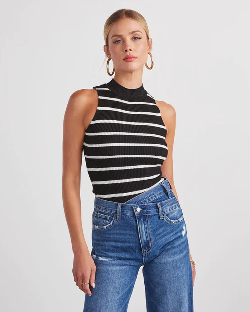 Norris Mock Neck Sleeveless Sweater Top - Black | VICI