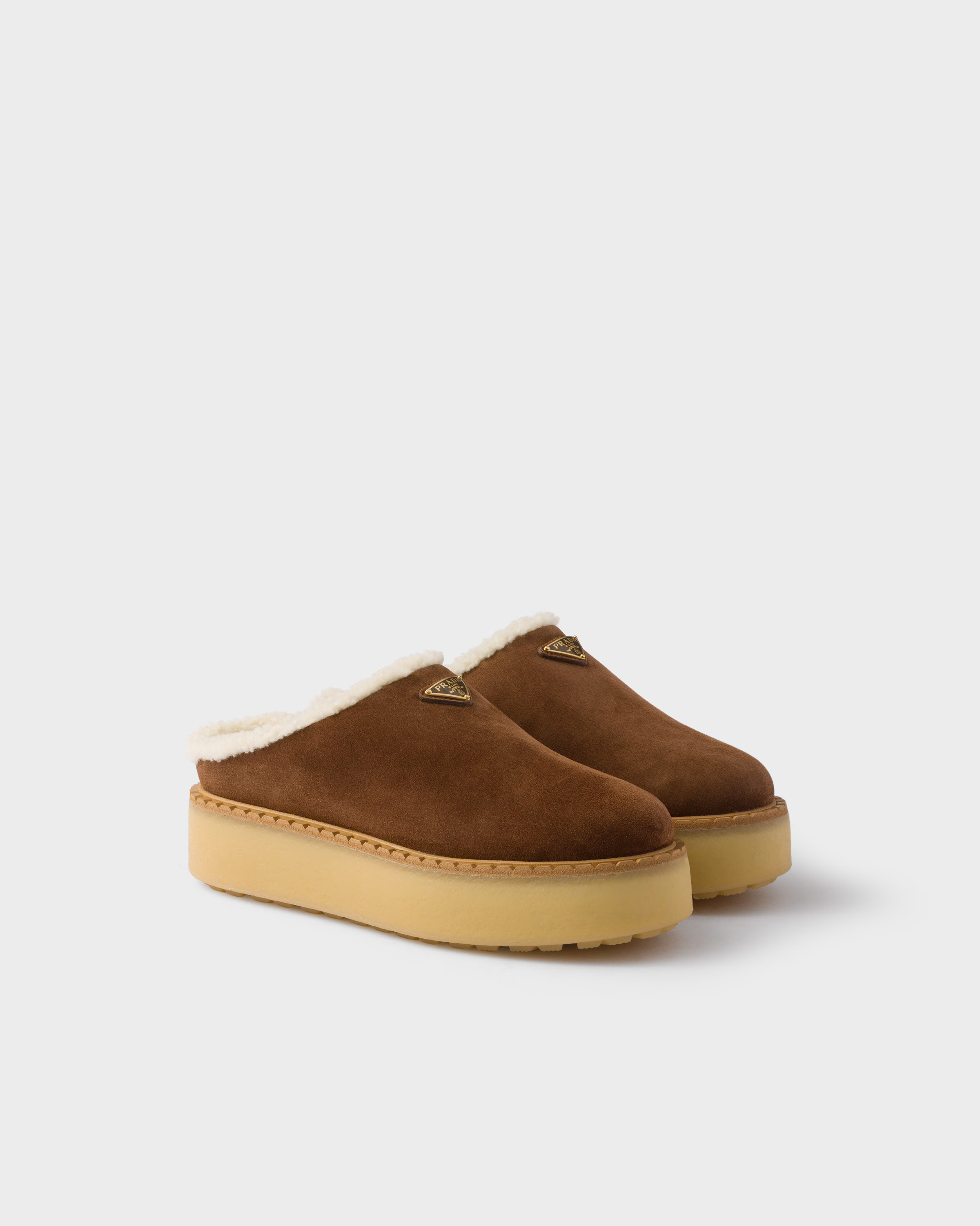 Cocoa Brown Suede Slippers | PRADA | Prada US