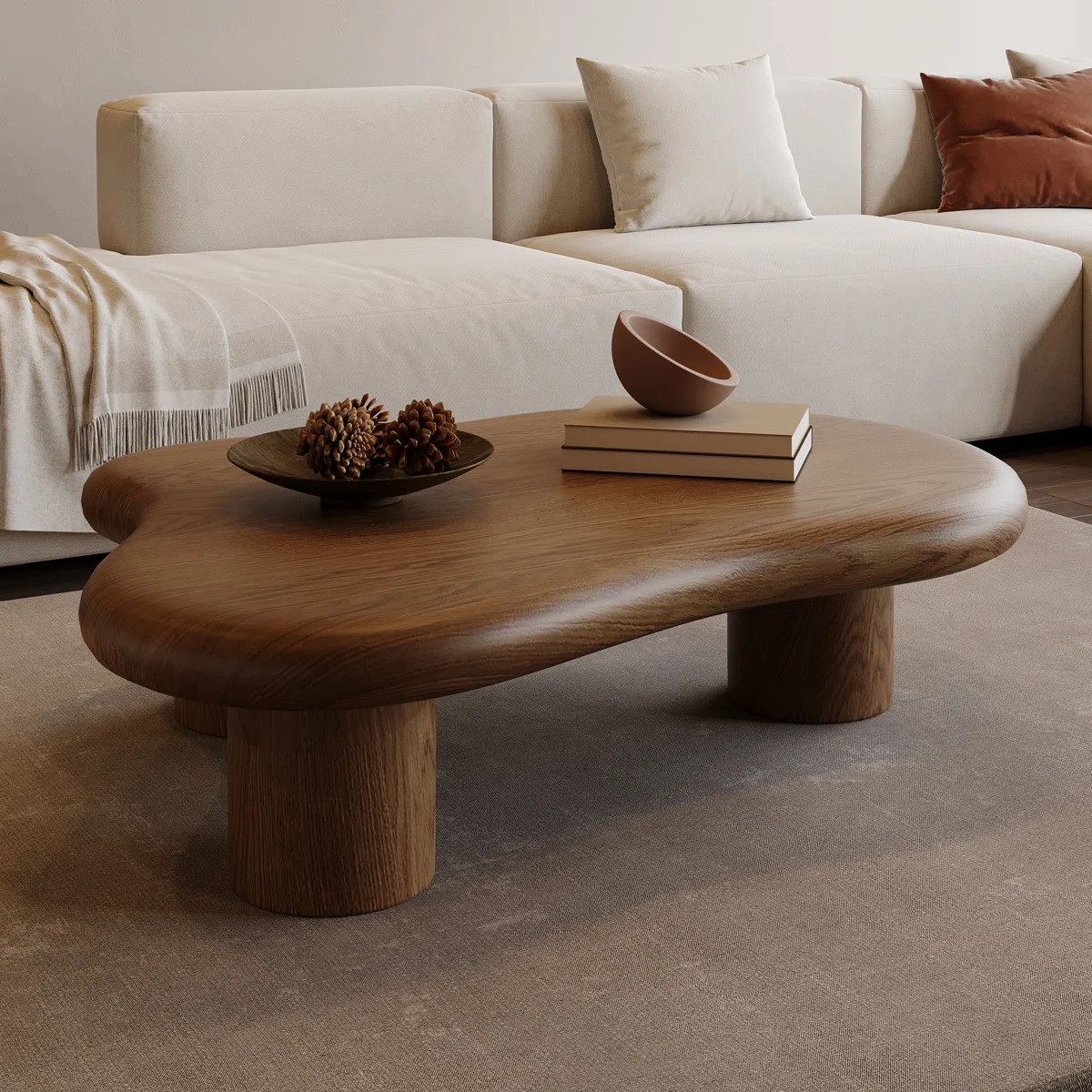 Babajide 48.4inch Cloud Shape Brown four leg Coffee Table, Solid Wood Coffee Table for Livingroom | Wayfair North America