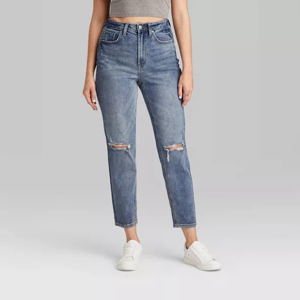 Women's Super-High Rise Distressed Curvy Mom Taper Jeans - Wild Fable™ Medium Wash | Target