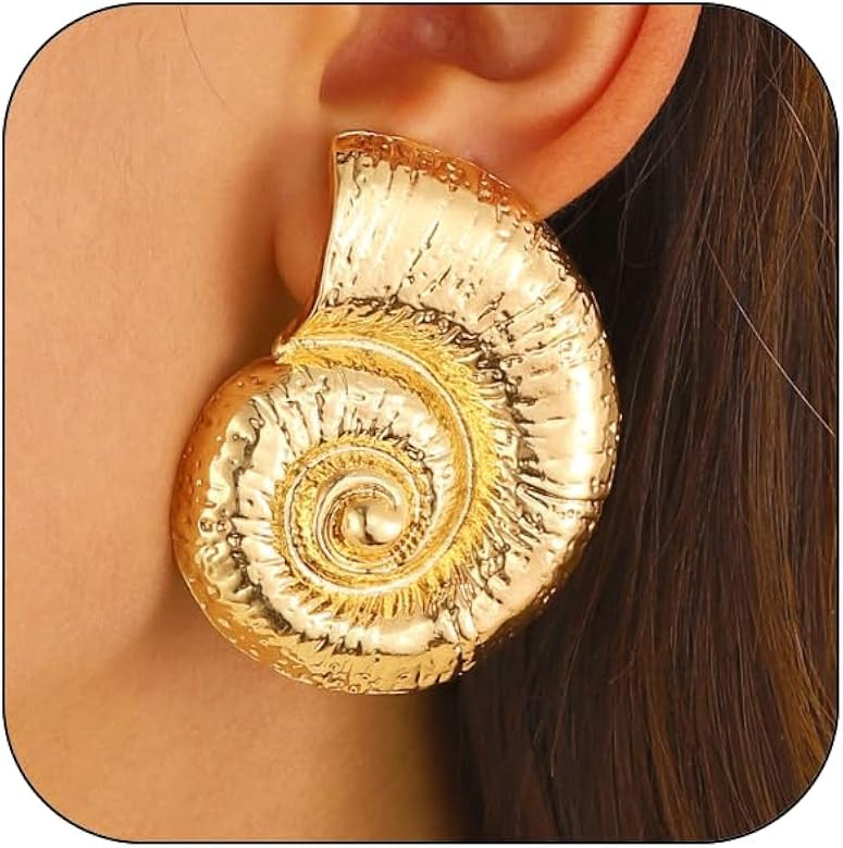 Boho Gold Conch Shell Statement Earrings for Women 2024, Charm Large Seashell Swirl Drop Studs Ea... | Amazon (US)