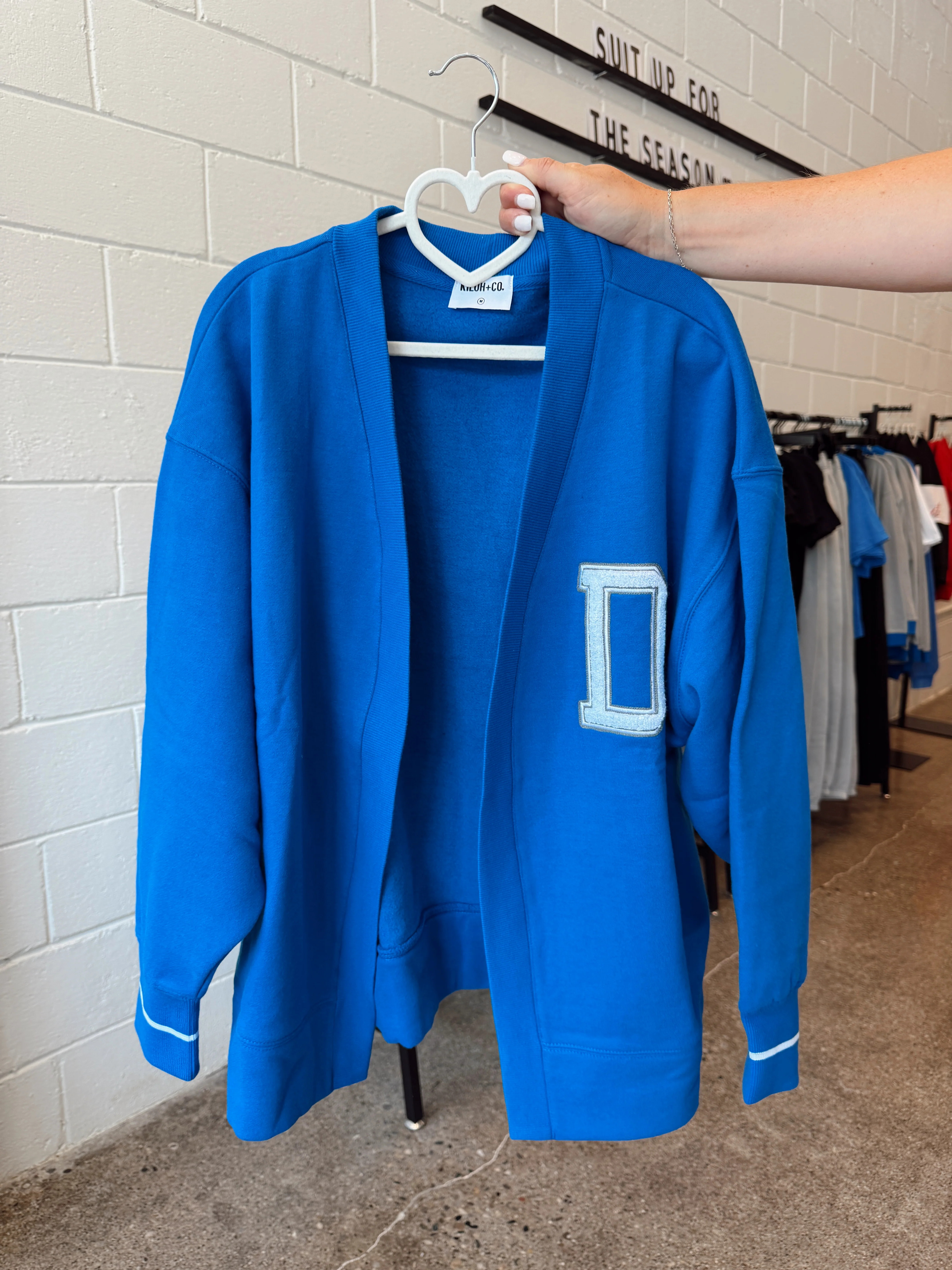Detroit Blue Patch Sweatshirt Cardigan | Kiloh + Co.