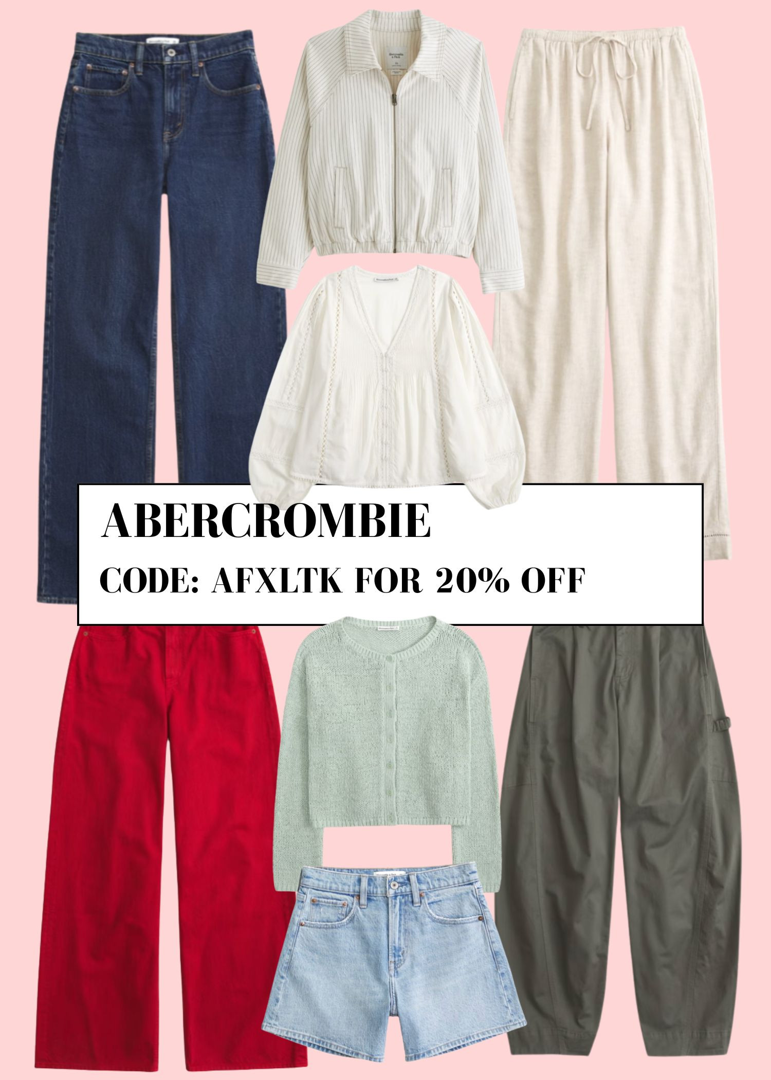 Abercrombie Favourties! Use code: AFXLTK for 20% off! 

Spring Abercrombie Edit, Neutral Capsule Wardrobe, Wide Leg Jeans Outfit, Linen Trousers Style, Striped Bomber Jacket, Light Wash Denim Shorts, Mint Green Cardigan, High Street Casual Staples 

 

#LTKxAFSale #LTKspring #LTKsummer