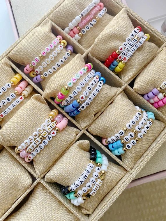 Custom Name Word Bracelet Stacking Stretch Pony Bead Bracelet | Etsy | Etsy (US)