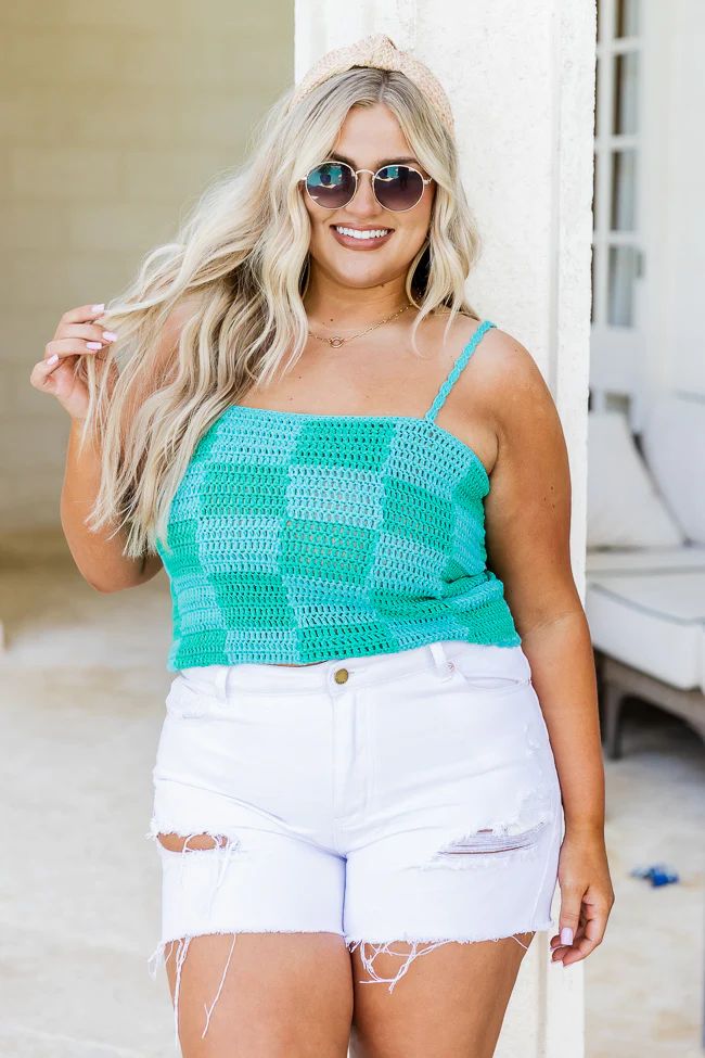 Paint The Sky Blue and Green Checkered Sweater Tank | Pink Lily
