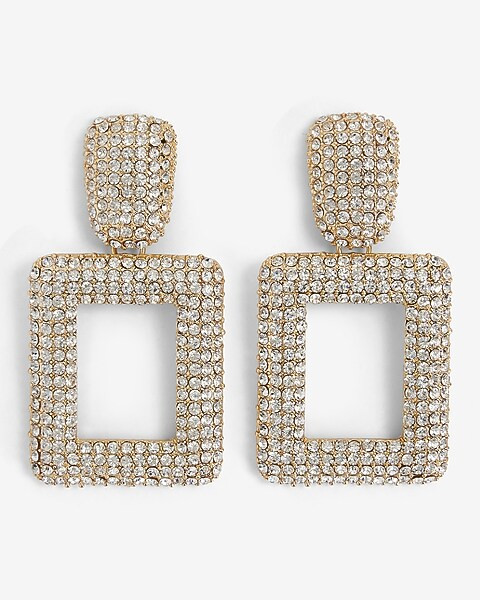 Rhinestone Square Doorknocker Drop Earrings | Express