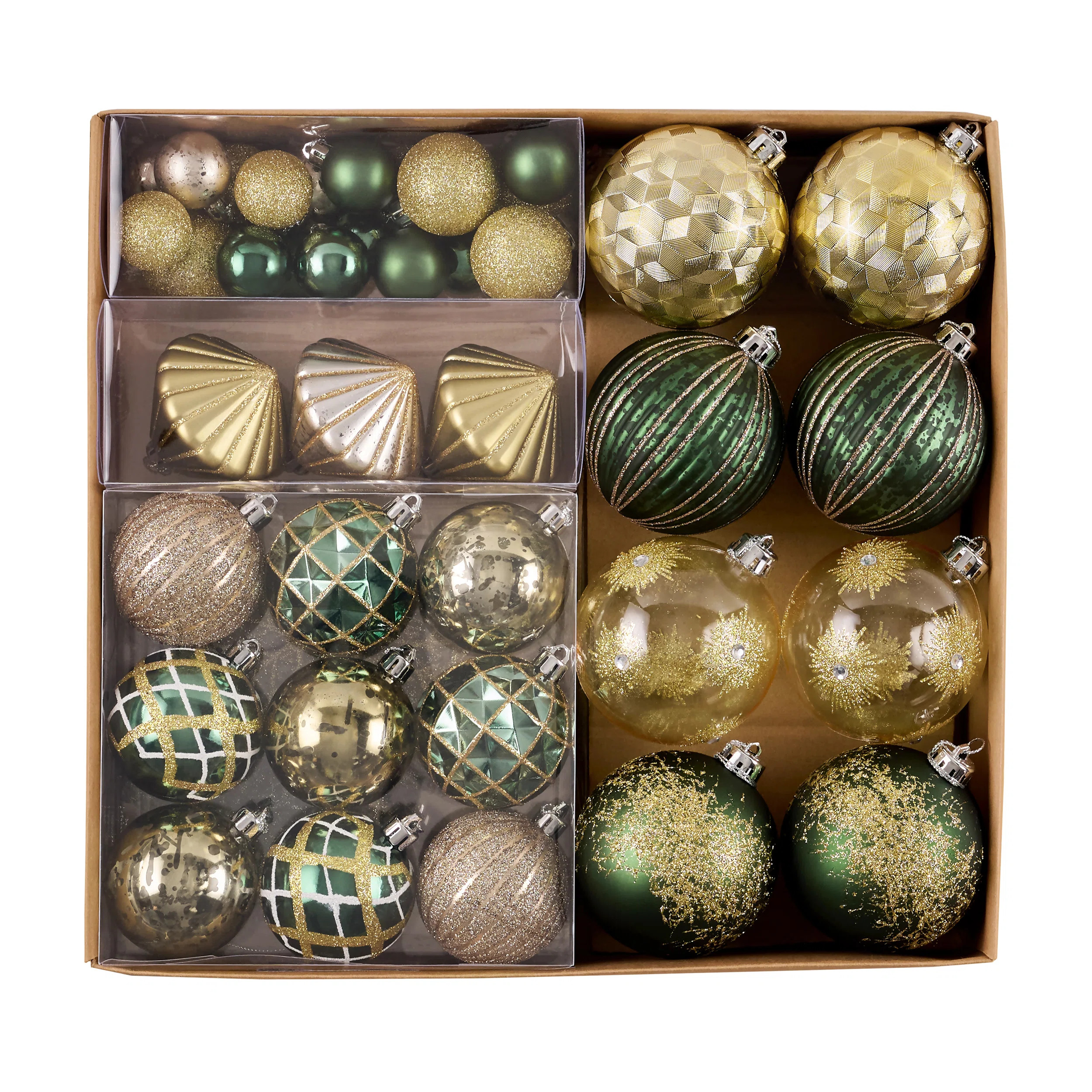 The Holiday Aisle® Kadasha 60ct Assorted Shatterproof Gold,Green and Silver Christmas Tree Ornam... | Wayfair North America