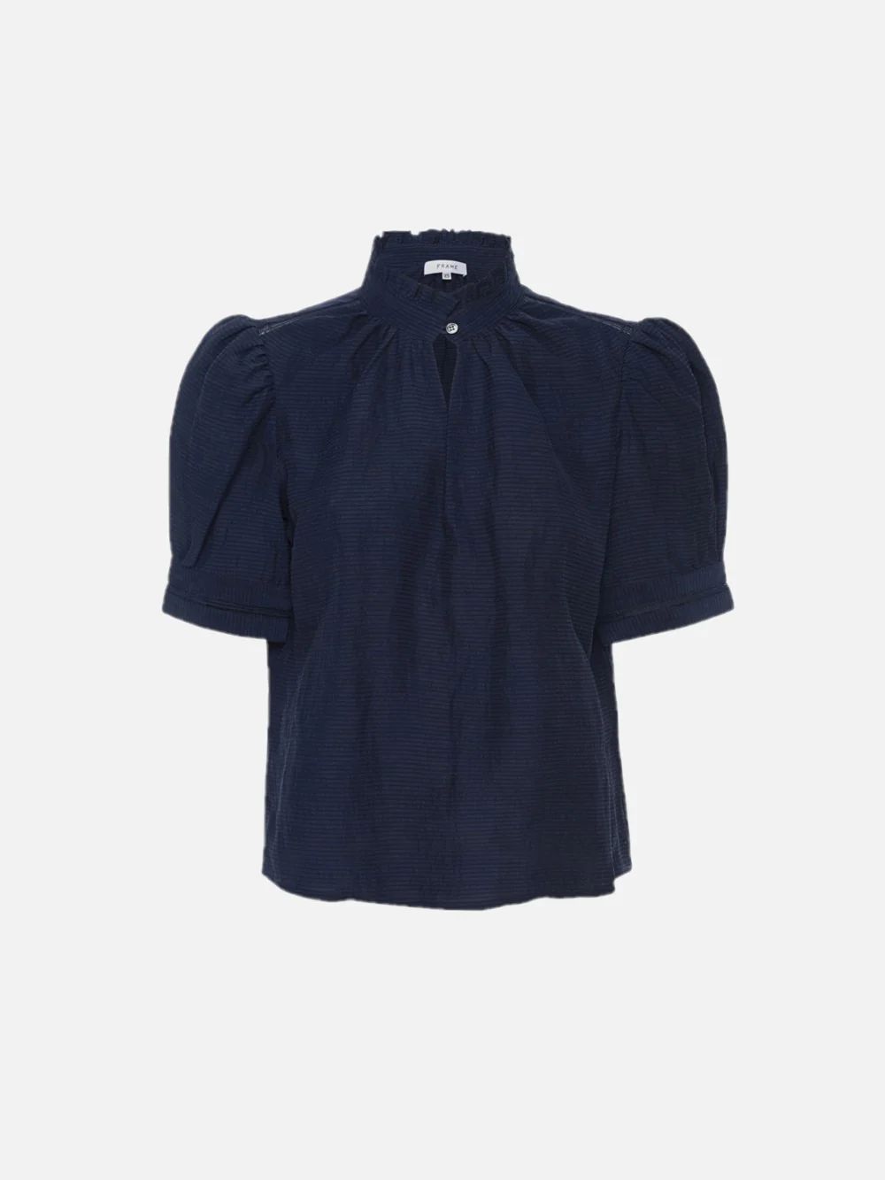 Ruffle Collar Inset Lace Top  in  Navy | Frame Denim