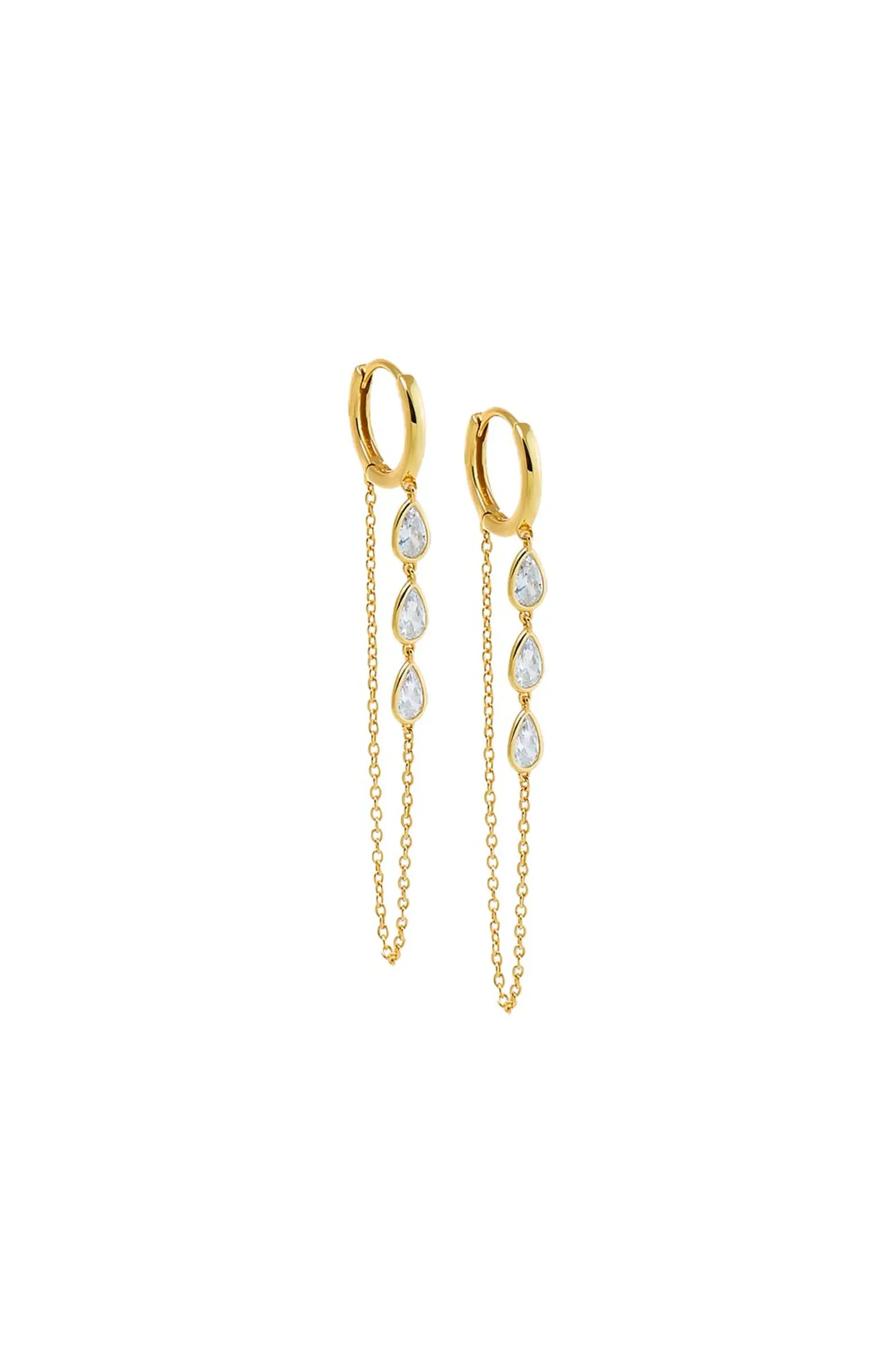 BY ADINA EDEN Floating CZ Drop Chain Huggie Earring | Nordstrom | Nordstrom
