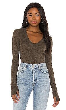 Enza Costa X REVOLVE Cashmere Easy Cuffed U Bodysuit in Olive Drab from Revolve.com | Revolve Clothing (Global)