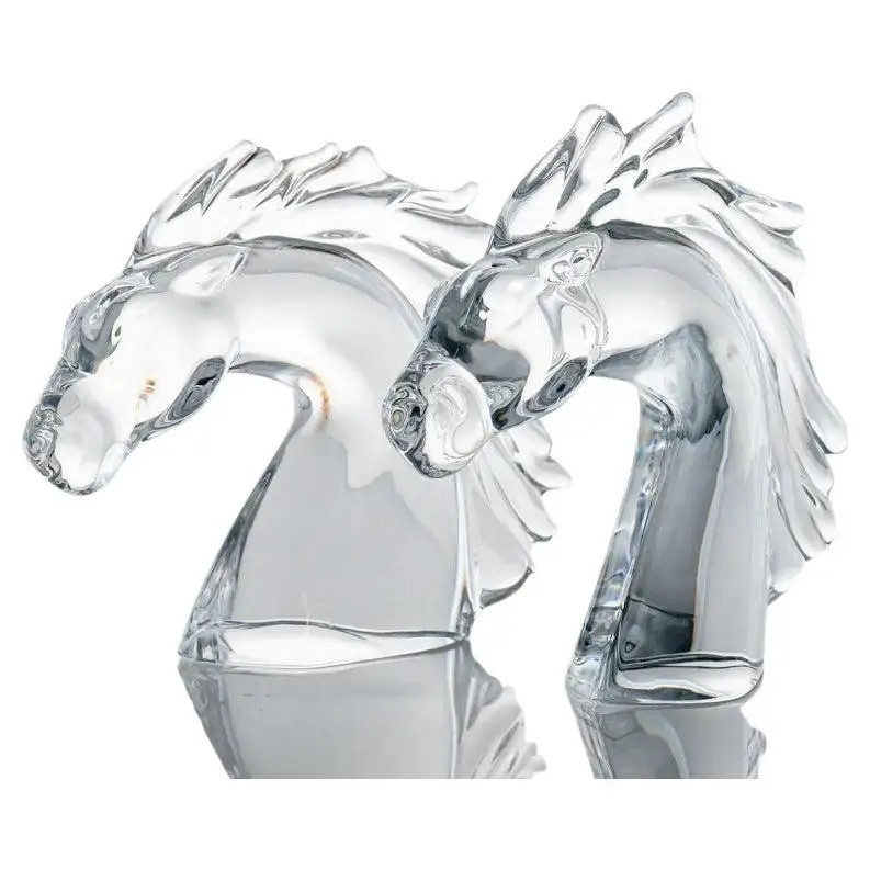 Set of 2 Daum Horse Head Clear Crystal Glass Sculpture, France | 1stDibs