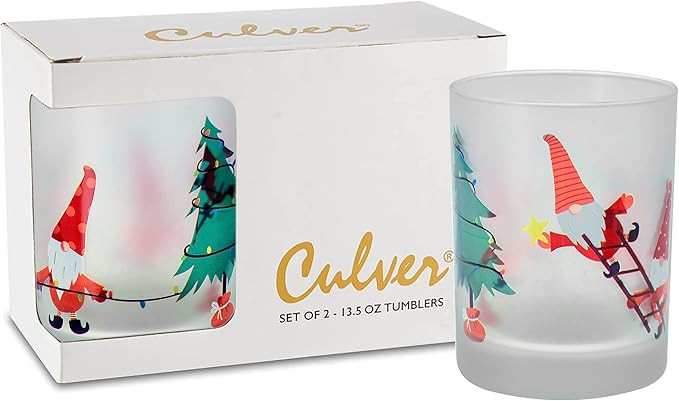 Culver Holiday Decorated Frosted Double Old Fashioned Tumbler Glasses, 13.5-Ounce, Gift Boxed Set... | Amazon (US)