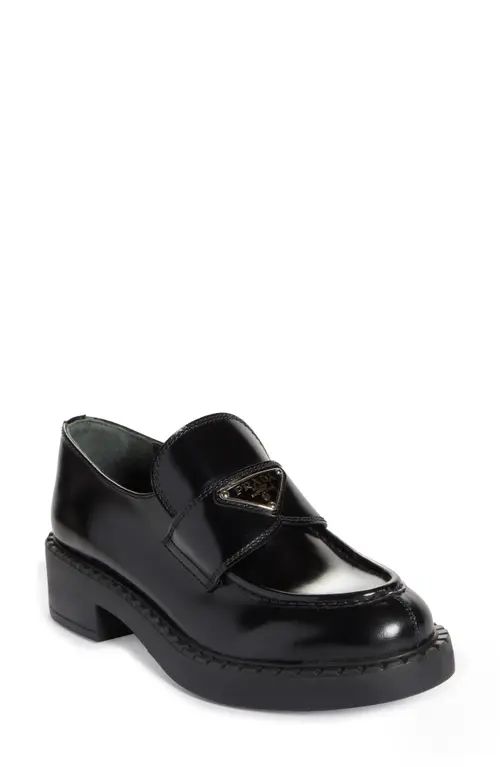 Prada Triangle Logo Patent Leather Loafer in Nero at Nordstrom, Size 9.5Us | Nordstrom