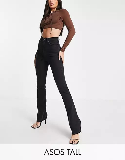 ASOS DESIGN Tall high rise '70's' stretch flare jeans in washed black | ASOS | ASOS (Global)