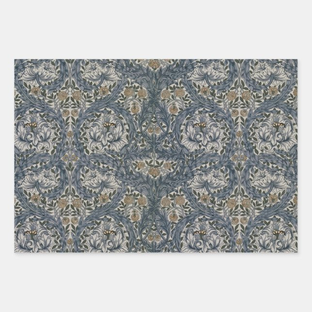 Floral Morris Blue Brown Vintage Flowers Patterns Wrapping Paper Sheets | Zazzle
