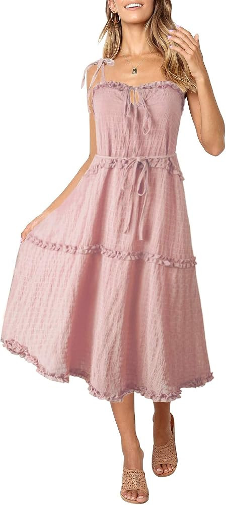 Women's Summer Adjustable Spaghetti Strap Backless Elastic Waist Irregular Hem Beach Casual Midi ... | Amazon (US)