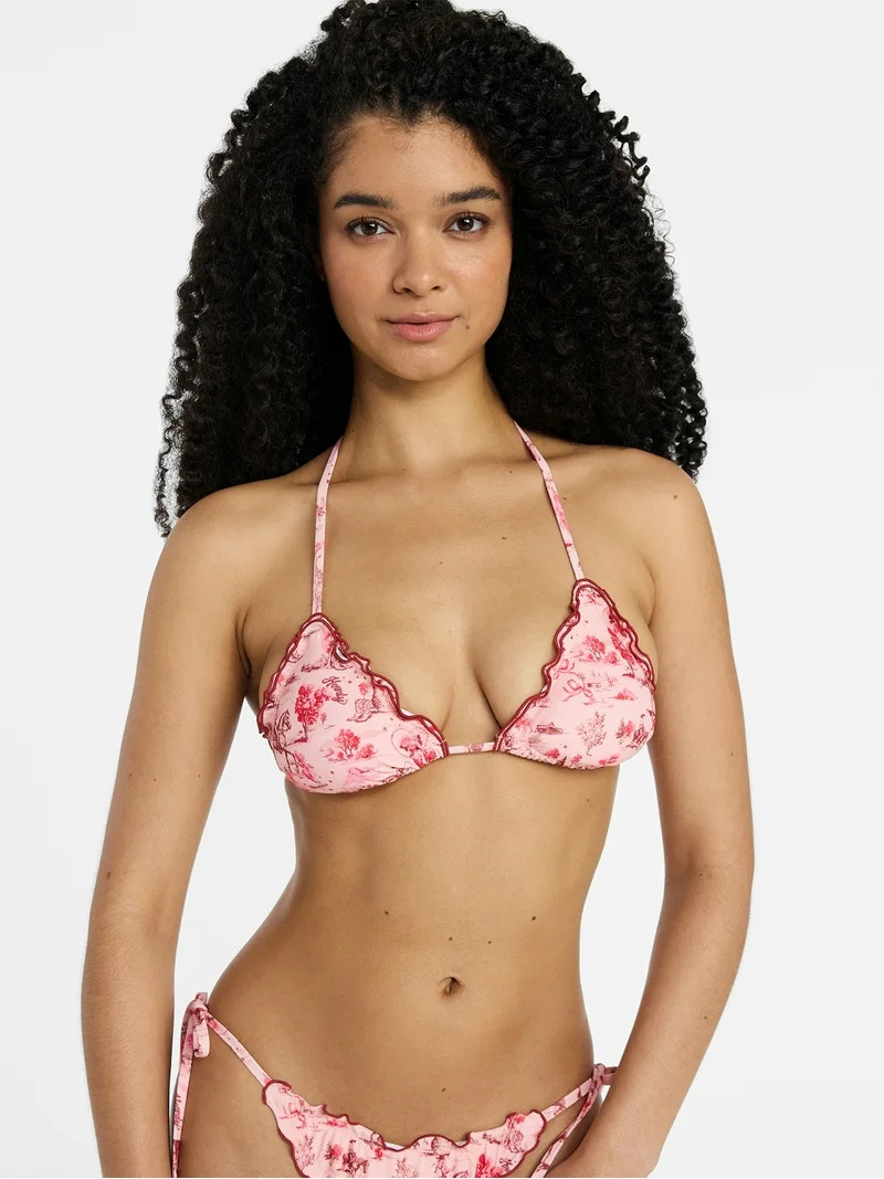 No Boundaries Scenic Route Triangle Bikini Top with Double Lettuce Edge, Women's XXS-XXL | Walmart (US)