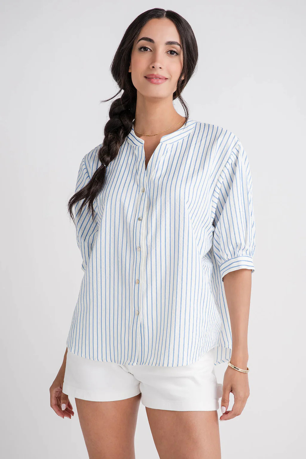Vine and Love Puff Sleeve Pinstripe Top | Social Threads