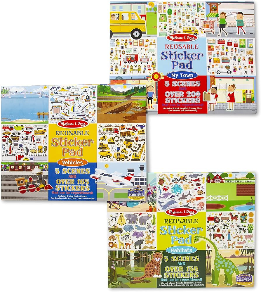 Melissa & Doug Reusable Sticker Pads Set: Habitats, Vehicles, Town: 115 Stickers - Restickable St... | Amazon (US)