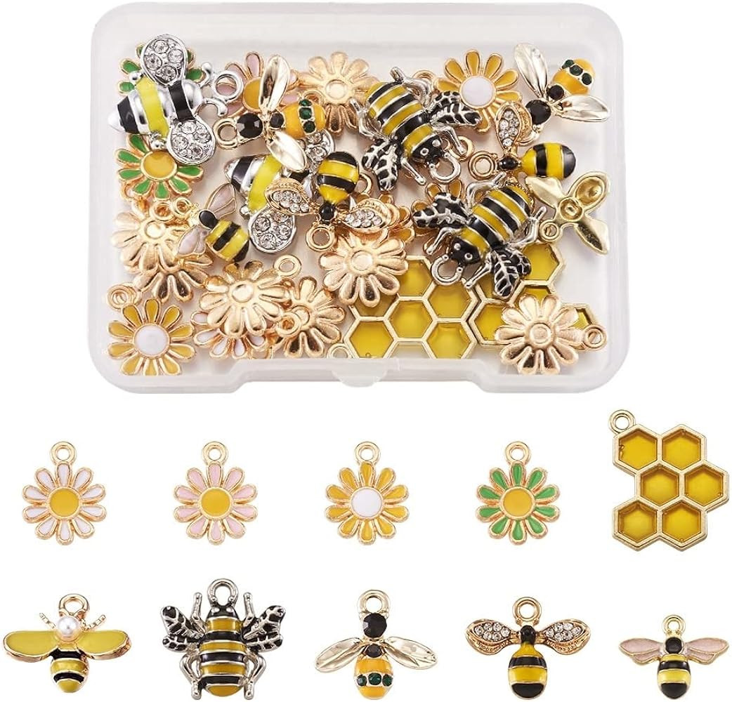 KISSITTY 28pcs/box Enamel Bee Charm Pendants Daisy Flower Dangle Charm for Earrings Necklace Brac... | Amazon (CA)