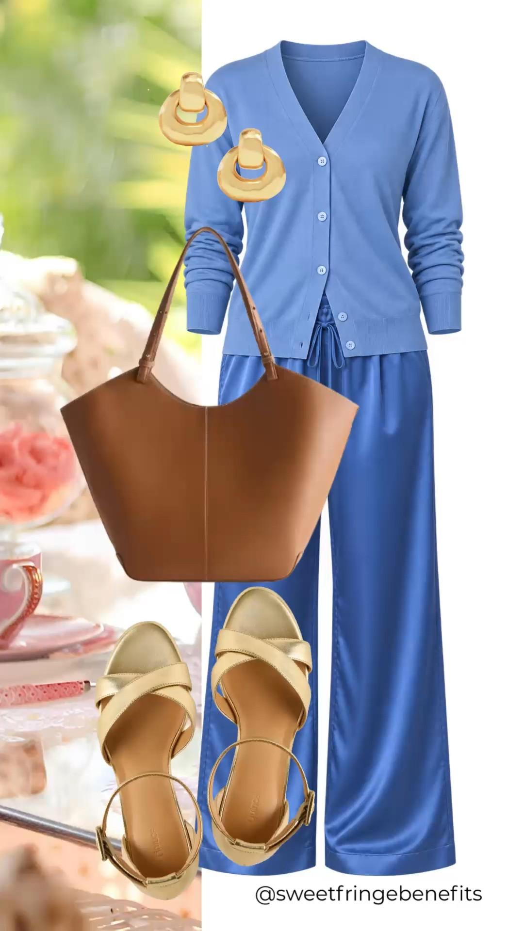 A beautiful blue matching set makes getting dressed feel effortless while still looking polished. The soft drape and relaxed wide-leg silhouette are comfortable enough for everyday wear, while the warm cognac bag and gold sandals add an elegant finishing touch. This is the kind of versatile set you can wear together or style as separates all season.

💡 LTK MADE EASY
❤️ Heart = Support my posts!
🔖 Save = Get sale & restock alerts
📋 Lists = Keep favorites organized
📲 Share = Send lists and products to a friend. Hello, Christmas List!
💬 Comment = Ask me anything about what I'm wearing.:-)

#LTKootd #LTKWedding #LTKOver40