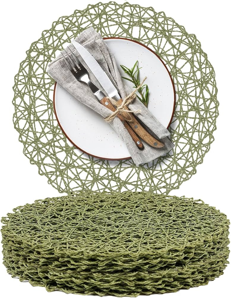 AHHFSMEI Paper Braided Round Placemats Set of 12 Natural Non-Slip Heat Resistant Table Mats for D... | Amazon (US)