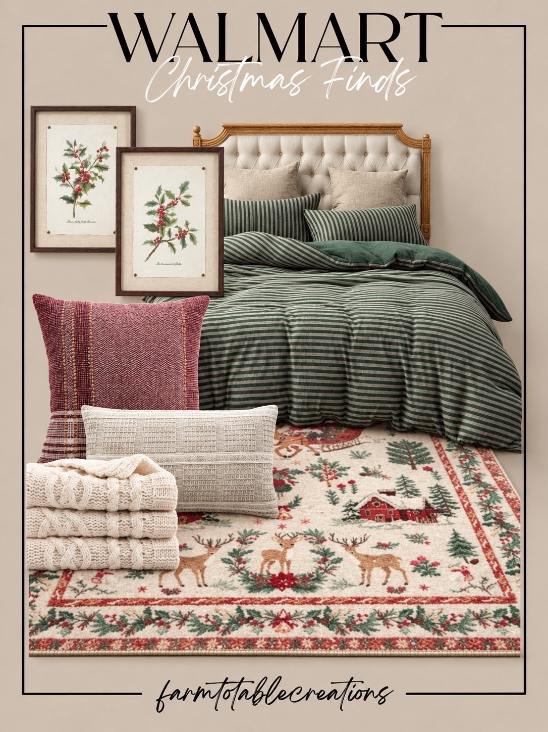 Walmart Christmas Bedroom Finds | Cozy Holiday Retreat 🎄❤️

Transform your bedroom into a cozy Christmas retreat with these beautiful Walmart holiday home finds! 🎄✨ I’m loving the timeless combination of deep evergreen stripes, soft ivory textures, muted cranberry accents, and vintage-inspired holiday details. From the gorgeous striped bedding and cozy cable-knit throws to the festive botanical artwork and charming Christmas rug, every piece creates a warm and inviting seasonal escape!

These finds are perfect for bringing a subtle touch of Christmas magic into your bedroom without overwhelming your everyday decor. Layer the textured pillows and chunky knit blankets for extra coziness, while the nostalgic holiday rug and framed greenery add just the right amount of festive charm. A beautiful mix of classic Christmas style and designer-inspired comfort! ❤️🌲

Follow @farmtotablecreations on Instagram for more cozy home finds and trending decor.

#LTKHome #LTKHoliday #WalmartFinds #WalmartHome #WalmartChristmas #WalmartHolidayDecor #ChristmasBedroom #ChristmasBedding #HolidayBedroomDecor #CozyBedroom #ChristmasDecor #HolidayHomeDecor #TraditionalChristmas #VintageChristmas #ChristmasHomeInspo #CozyChristmas #BedroomRefresh #DesignerInspired #HolidayStyling #CozyHome
